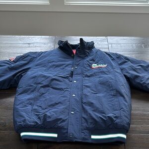 EUC Men’s Reebok Miami Dolphins Navy Blue Jacket. Large
